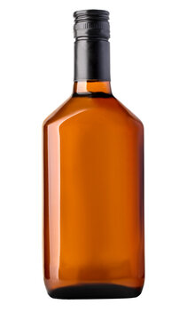 Amber glass liquor bottle with black screw cap