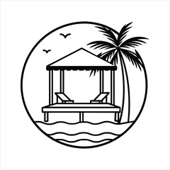 Outdoor Beach Cabana Bed Vector Illustration
