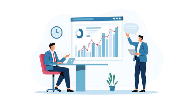 Flat Professional photo stock image presenting customized marketing insights interface with dynamic digital analytics and interactive consumer data visualization for refined campaign refinement and st