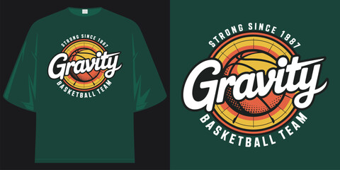 gravity basketball team strong since 1987 vintage sports graphic apparel tee shirt design vector illustration artwork
