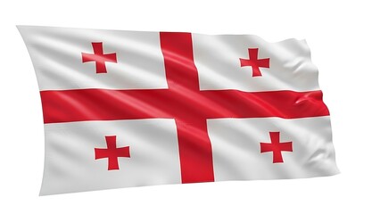 A Georgian flag waving with its red cross design, a symbol of national pride and identity. The flag is depicted in a waving motion, showcasing its texture and movement.