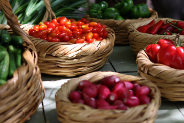 Straw Baskets of Fresh Organic Vegetables