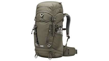 Olive Green Hiking Backpack with Multiple Compartments and Water Bottle Holder for Outdoor Adventures
