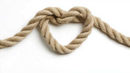 Fototapeta premium Thick natural rope tied into a knot isolated on a clean white background.