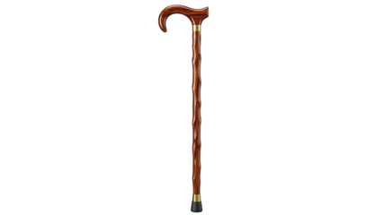 Walking Cane with Wooden Handle and Gold Accent on Black Tip for Elderly Support