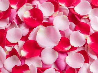 Scattered rose petals in red and pink