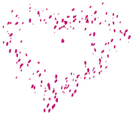 Abstract magenta heart formed by scattered specks on a dark background, a modern digital art piece