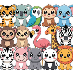 Obraz premium Cartoon Animals Group Illustration