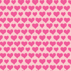 Seamless pattern with pink hearts. Template holiday vector illustration. Design for card, postcard, poster, print, banner. Cartoon colorful hearts on color background.