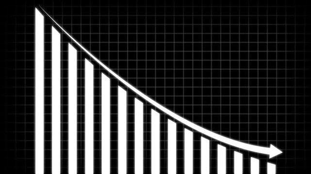 White Bar Chart Showing Downward Trend with Arrow graph. Trade for profit in the stock market. The stock price falls, the red graph indicates a loss.
