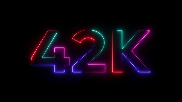 Colorful neon numbers 42k on black background