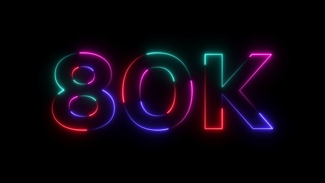 Neon 80k sign with colorful glowing letters on black background neon sign colorful letters glowing text