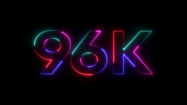 Neon 96k text with colorful glowing lines on black background