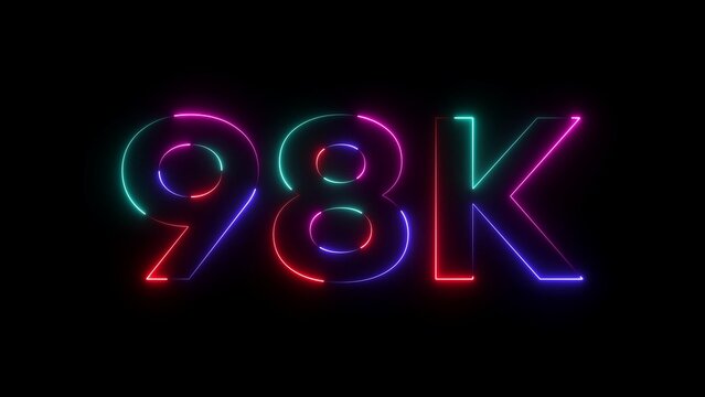 Neon 98k text with pink blue and green outlines on black