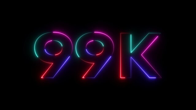 Neon 99k text with pink blue and green lines on black