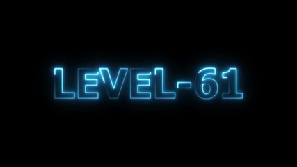 Glowing neon level-61 text with glitch effects animation. neon colorful letters spelling out level-61 appear on screen. level-61 game concept icon on a black background. 4k video - Powered by Adobe