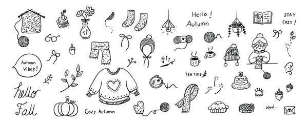 Set of hand drawn autumn element line doodle. Illustration vector design. © FYDesign