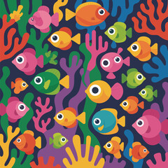 Colorful Fish Swimming Around Coral Reef Underwater