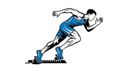 A stylized illustration of a runner starting from the blocks