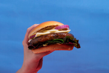Minimalist Food Photography: Burger and Blue Backdrop