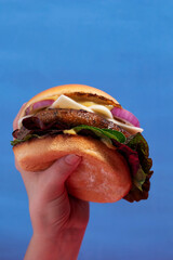 Artisanal Cheeseburger with Brioche Bun in Hand