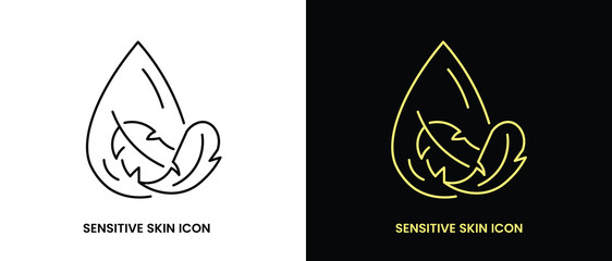 Sensitive Skin Icon Set with Organic Cosmetic Skin Care Elements for Healthy Hydrated Skin, Black Line Flat Vector Labels, Logos, Badges and Symbols