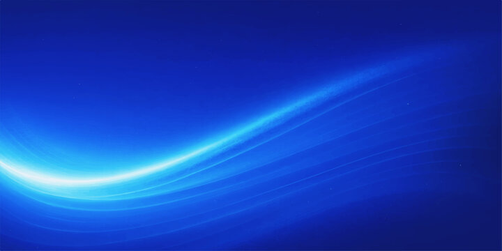 A vibrant abstract blue wave background features glowing light rays and digital energy lines in a dark space backdrop with soft motion blur for a modern art wallpaper design
