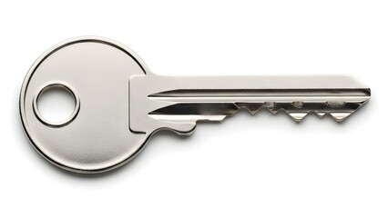 Close-up of a shiny metal key on a white background