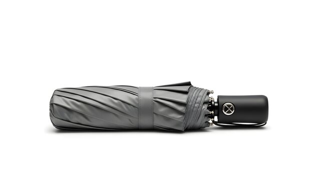 Closed black umbrella with sleek design and silver logo