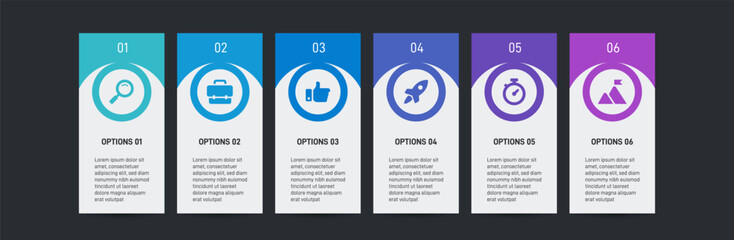 Progress bar featuring 6 arrow-shaped elements, symbolizing the six stages of business strategy and progression. Clean timeline infographic design template. Vector for mobile presentation.
