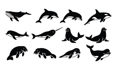 Obraz premium set of sea animals silhouettes