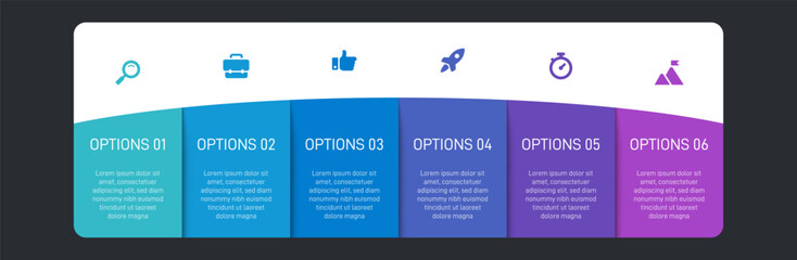 Progress bar featuring 6 arrow-shaped elements, symbolizing the six stages of business strategy and progression. Clean timeline infographic design template. Vector for mobile presentation.