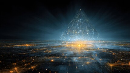 Cyber Regulation Concept Background Showing Abstract Data Flow With a Pyramid Structure Demonstrating Technology Connectivity
