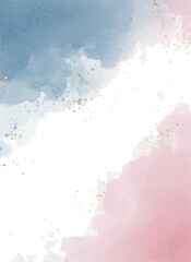 Obraz premium Blue Pink Watercolor Split Background with Gold Speckles for Elegant and Artistic Design Projects 