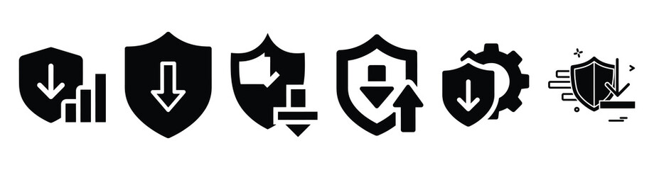 Set of risk mitigation plan vector icons isolated on white background. Vector illustration. Black flat design