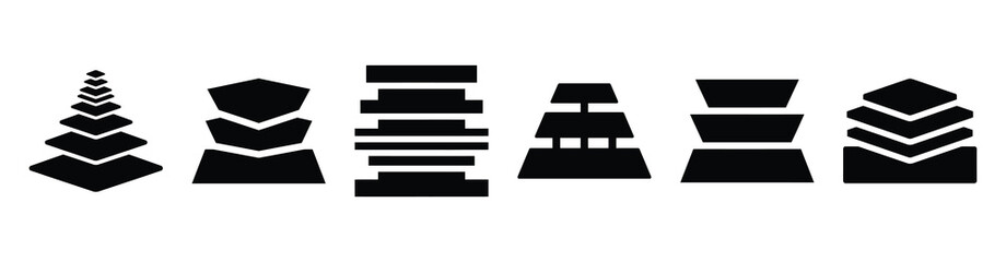 Set of scenario planning layers vector icons isolated on white background. Vector illustration. Black flat design