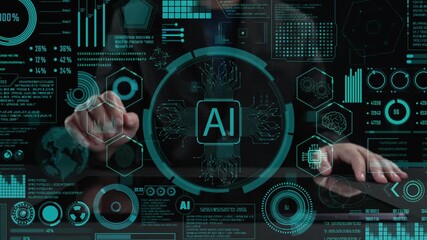 Explore a modern technological interface showcasing AI analysis and data visualization, highlighting innovation in analytics and future trends in digital design. Cipher - Powered by Adobe