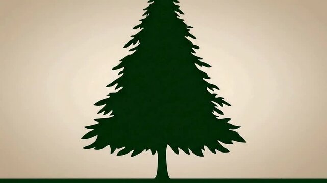 Minimalist animation of a green evergreen tree silhouette centered on a soft beige background, calm natural atmosphere, clean flat design style, symbolic nature and environmental concept, smooth motio