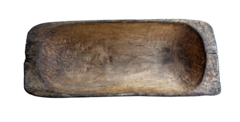 Rustic hollowed out wooden dough bowl with transparency