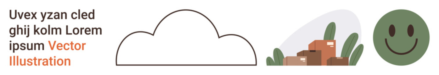 Fototapeta premium Digital design, abstract art, branding material, eco-themed projects, creativity concepts, social media content. Cloud shape, green happy face natural elements with geometric accents. Abstract art