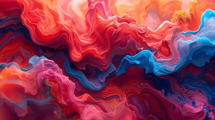 Vibrant abstract background with textured flowing waves of orange, red, and blue