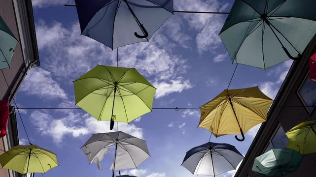 Umbrella street in the city of Vejla in Denmark