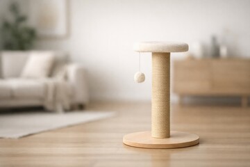Cat Scratching Post in a Bright Living Room With Cozy Furniture and Decorative Elements