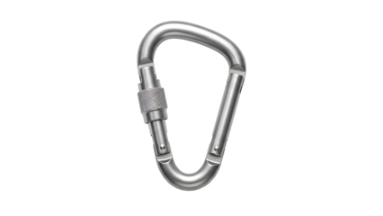 Metal Carabiner Clip with Locking Mechanism on White Background
