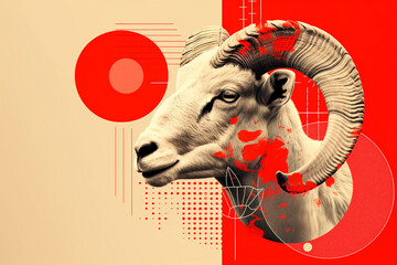 Aries Zodiac Pop Art Background with Colorful Ram Symbol