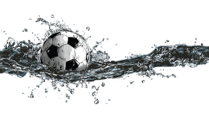 Naklejka premium Soccer Ball Water Splash Black White