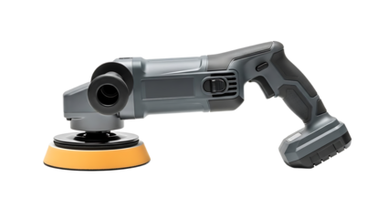Cordless Electric Polisher with Yellow Buffing Pad on White Background