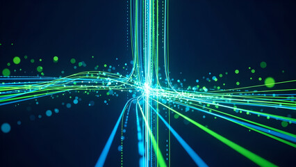 Data Flow Digital Network Light Streaks Green Blue Abstract