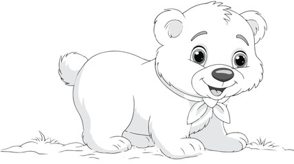 Adorable Baby Bear Cartoon Illustration on White Background with Outline for Design Projects