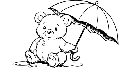 Adorable Cartoon Baby Bear with Umbrella Vector Illustration